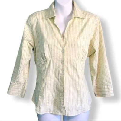 Bass Women's 3/4 Sleeve Striped Stretch Shirt L Cotton Polyester Spandex - Image 1 of 3