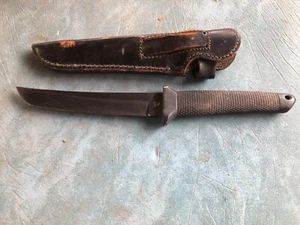 Vintage Seki Japan 127-10 Tanto Curved Blade Black Leather Sheath 6in - Picture 1 of 15