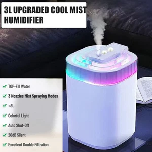 Ultrasonic Humidifiers For Bedroom Large Room Office Cool Mist Air Humidifier 3L - Picture 1 of 19