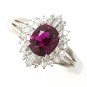 Jewelry Platinum 900 ring 13 size Ruby 1.12 Diamond 5.2g Free shipping Used - Picture 1 of 8