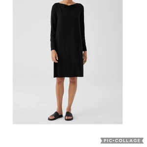 EILEEN FISHER Kleid stretchig Jersey Wasserfallausschnitt langarm grau minimalistisch Large - Bild 1 von 11