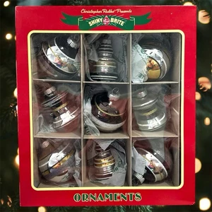 Juego de 9 adornos de vidrio Christopher Radko Brite brillante negro, dorado y astilla - Imagen 1 de 7