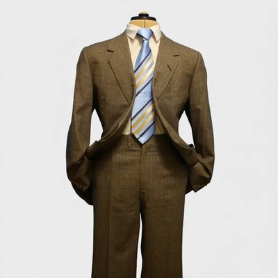 Traje de 2 piezas Oxxford Clothes ediciones raras 43T marrón PoW franela a cuadros lana Foto 1 de 4