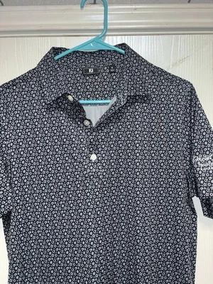 FootJoy Polo Shirt Mens Small Black White Blue Floral Golf Performance - Image 1 of 4