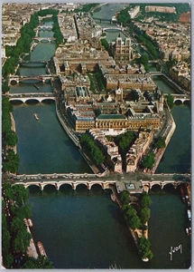 París Francia Vista Aérea, Île de la Cité, Notre Dame, c1970 Yvon Postal Cromada - Imagen 1 de 2