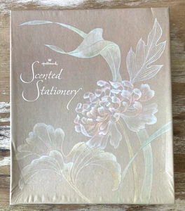Papel estacionario perfumado vintage con sello ombre marrón rosa verde flores años 80 - Imagen 1 de 8