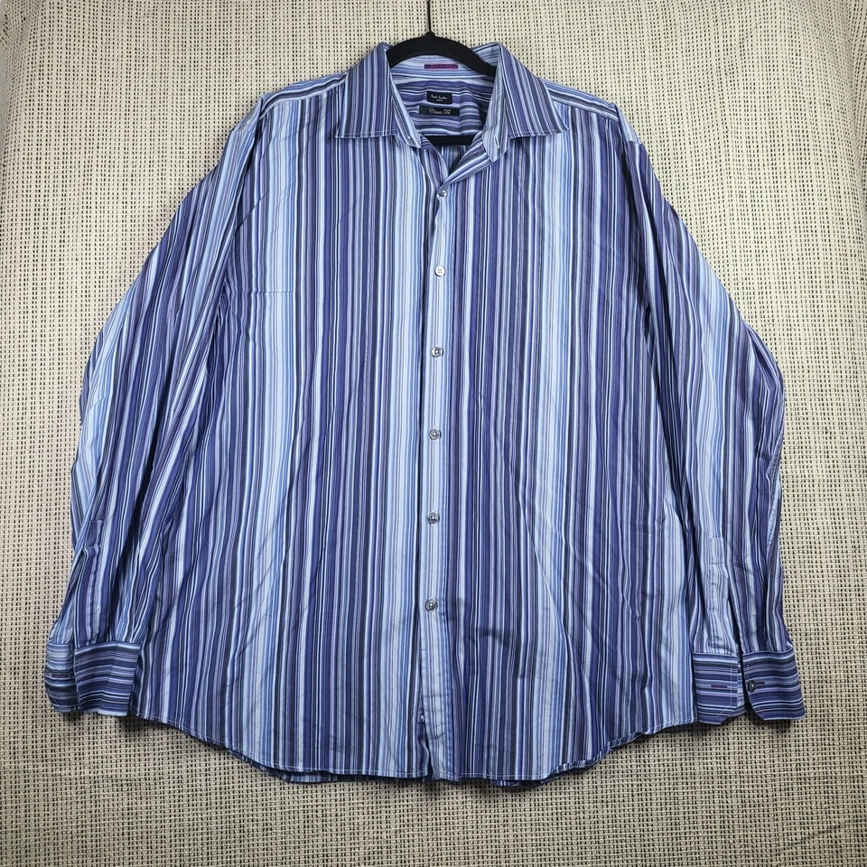 Paul Smith London Shirt Mens 18 XL Blue Striped Classic Fit Made In Italy Dressy - Image 1 of 4