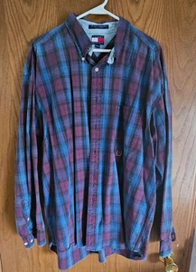 Vintage Tommy Jeans Hilfiger Blue Black Striped Button Down Shirt Size XXL - Picture 1 of 3