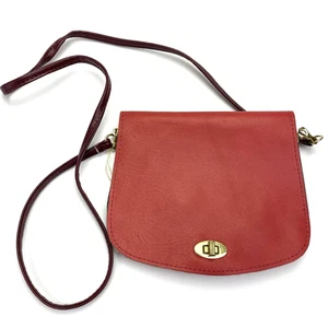 Vintage Umhängetasche Echt Leder | Rot Goldverschluss | Retro Tasche Damen - Picture 1 of 9