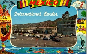Vintage Postcard Greetings Mexico US International Border ~Decorative Border - Picture 1 of 3