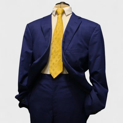 Traje a medida Tom James 2 piezas 42S azul lana ejecutivo frente plano 2 botones Foto 1 de 4