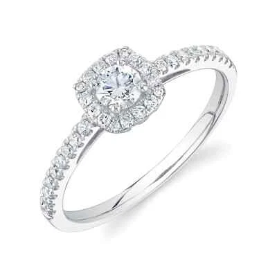 Anillo de compromiso redondo de diamantes de oro blanco de 14K cojín halo solitario natural 0,50 Foto 1 de 3