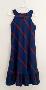 Vintage BETSY’S THINGS Wool Jumper Dress XS Blue Pink Green w/Pockets - Picture 1 of 6
