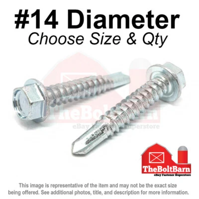 THEBOLTBARN #14 Hex Washer Head Self Drilling Sheet Metal Screws Zinc (Pick Length & Qty)