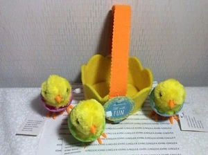 WIND UP CHICKS IN EASTER BASKET New with tags 3 Chicks and Felt Yellow Basket - Picture 1 of 5
