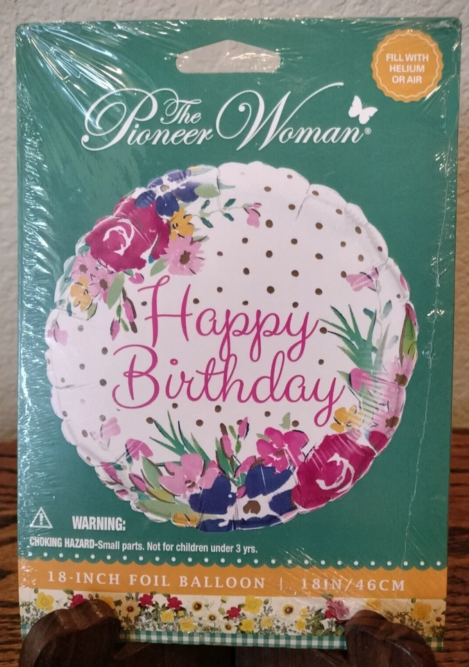 Pioneer Woman Happy Birthday Floral Foil Mylar Balloon 18" HELIUM or AIR / New - Image 1 of 2