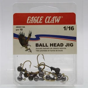 Eagle Claw Ball Head Jig JBG00116A Fishing Hooks 1/16oz 10 Pack - Picture 1 of 2