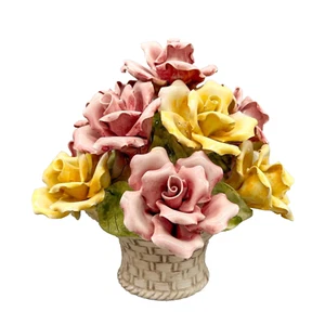 Centro de mesa topiario rosa y amarillo italiano Capodimonte siglo XX - Imagen 1 de 13