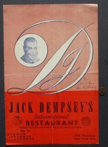 1963 New York City Jack Dempsey's Restaurant souvenir menu with Autograph too--- - Picture 1 of 1