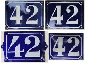 Large old blue French house number 42 door gate plate plaque steel enamel sign - Picture 1 of 4