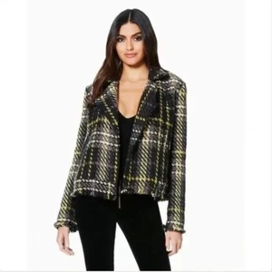 Ramy Brook Womens NWOT Ethan Lined Burgundy Plaid Tweed Moto Jacket XS-SMALL - Picture 1 of 6