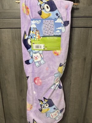 New Bluey Heeler Easter 50" x 70" Purple Soft Plush Throw Blanket On Hanger - Image 1 of 4