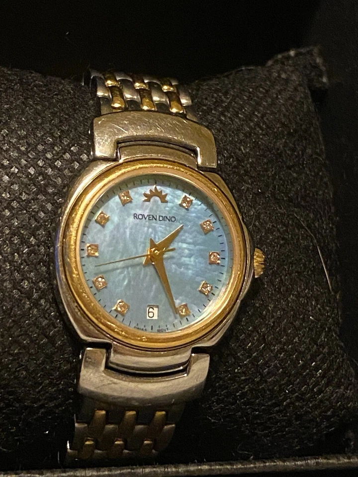Roven Dino 10 Genuine Diamonds Swiss 7 Jewel Sapphire Gold Plated 24MM Watch - Image 1 of 4
