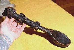 Cuchara ceremonial de madera tribu africana Baule fiesta Costa de Marfil, África - Imagen 1 de 12