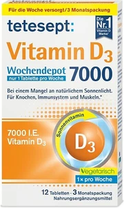 tetesept Vitamin D3 7000 für Knochen, Immunsystem & Muskeln – 1 x 12 Tabletten - Bild 1 von 8