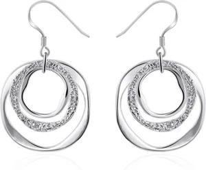 Sterling Silver Dangle Earrings – Lightweight Boho Geometric Circle Design - Picture 1 of 6