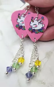 Bunnicorn Guitar Pick Earrings with Swarovski Crystal Dangles - Picture 1 of 5