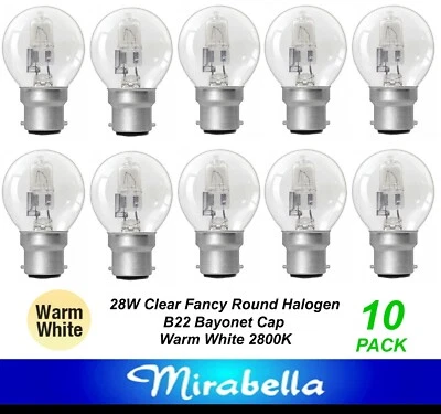 10 x 28W Clear Fancy Round Light Globes Bulbs Bayonet Cap BC B22 Halogen 28W=40W - Image 1 of 2