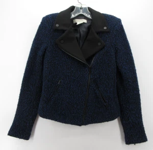 Gerard Darel Jacket Women 4 Blue Wool Blend Boucle Tweed Moto Biker Coat 36 - Picture 1 of 11