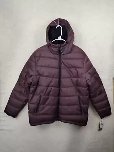 Perry Ellis Portfolio Men Jacket ExtraLarge Burgundy 100%Polyester Hooded Puffer - Picture 1 of 19