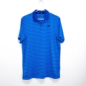 Nike Golf Dri-Fit Men's Medium Blue On Blue Striped Polo Short Sleeve - Picture 1 of 5