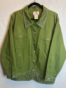 Quaker factory Green Rhinestone Gems Trendy Stylish jacket 2X - Picture 1 of 8