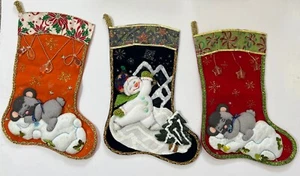 Embellished Handmade Christmas Stockings 17” Completed Kit Designs LOT Of 3 - Picture 1 of 5