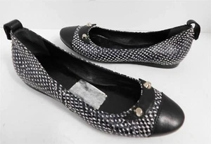 New Balenciaga Paris Arena Black White Genuine Snakeskin & Leather Flats 36.5 - Picture 1 of 6