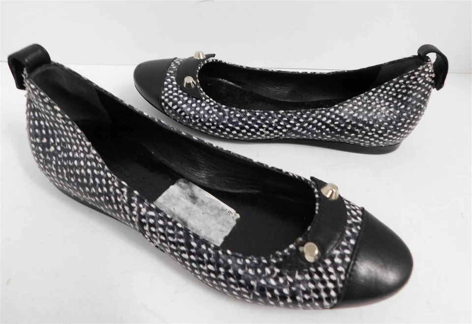 New Balenciaga Paris Arena Black White Genuine Snakeskin & Leather Flats 36.5 - Image 1 of 4