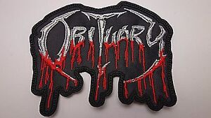 OBITUARY silver and red  EMBROIDERED PATCH