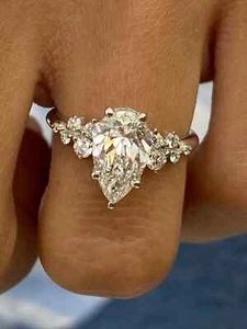 2.00 Ct Pear Cut Lab Created D/VVS1 Diamond Engagement Ring 14K White Gold Over - Picture 1 of 5