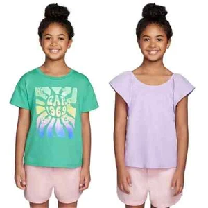 Gap Girls 2 Pack Tee Size L 10/12 Green Orchid Bloom - Picture 1 of 6