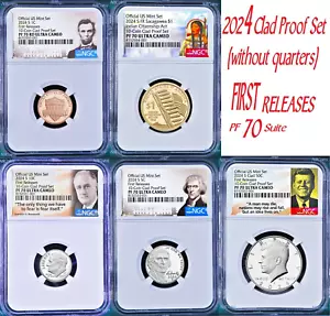 2024 US Mint 5 Coin Clad Proof SET Dime Cent Nickel $1 50c NGC PF70 FR Same End# - Picture 1 of 1