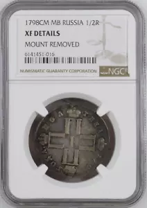 1798 СМ МБ RUSSIA Empire Poltina Silver Coin Paul I RARE NGC XF-Details - Picture 1 of 4
