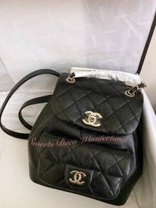 100% AUTH CHANEL CC LOGO BLACK QUILTED AGED CALFSKIN DUMA BACKPACK GOLD HW BNWT - Picture 1 of 7