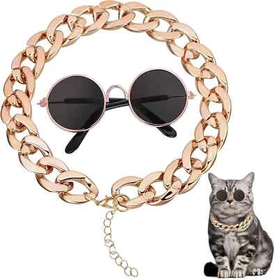 XINJODUZ Sunglasses for Dogs Cat Chain Gold Chain Cat Collar Pet Sunglasses Retro Pet