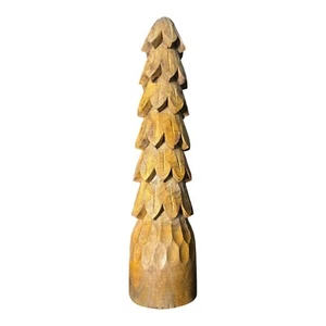 Mud Pie Christmas Wooden Carved Tree Sitter, Mango Wood, 15" x 3 1/2" Dia, Brown - Picture 1 of 7