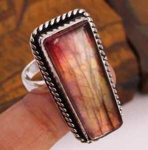 Color Enhanced Red Labradorite 925 Silver Plated Handmade Ring of US Size 6
