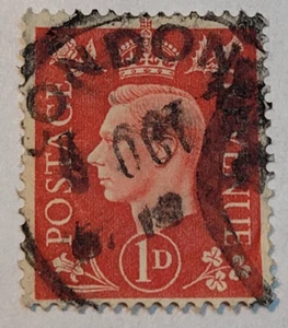 Postage Revenue 1D Stamp ~ King George VI ~ Red ~ Posted ~ 1940's ~ I69 - Bild 1 von 6