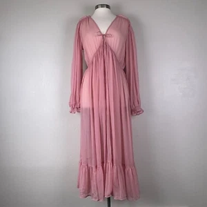 Dress Women 8 Pink Sheer Overlay Maxi Boho Flowy Romantic Feminine Ethereal - Picture 1 of 15